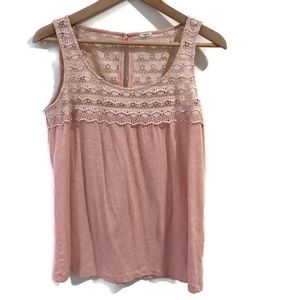 J. Crew XS Scallop Lace Pink Cotton Tank
